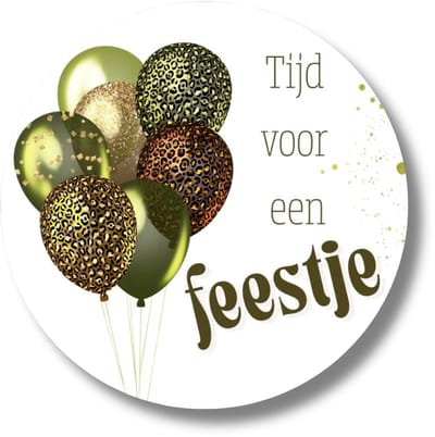 Tijd voor een feestje stickers - Groen goud panterprint ballonnen - 20 stuks - 4 cm
