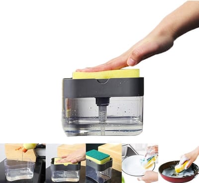 Pomp Zeepdispenser met Spons - Premium Zeeppomp Dispenser -  Keukenaccessoires -  Inclusief Gratis Spons - Reiniging Handmatige Pers