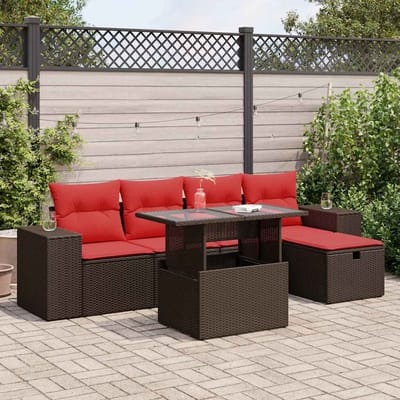 vidaXL - 6-delige - Loungeset - met - kussens - poly - rattan - bruin