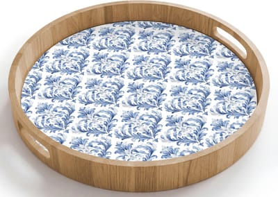 Dienblad rond 40x40 cm - Schootdienblad hout - Frans - Citroen - Royaal - Blauw - Wit - Borrelplank rechthoek - Plateau houten dienbladen
