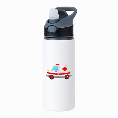 Hacebo® - Ambulance waterfles met rietje zwart - Auto - Ambulance medewerkers - Zorgmedewerkers - hulpdiensten - ziekenwagen - water fles - 650ML
