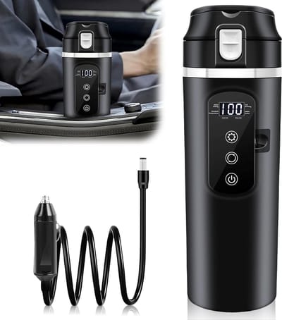 Autoketel LCD - Reisbeker Verwarming - Onderweg Drankjes - Instelbaar Vermogen - 500 ml - Zwart