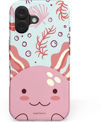 Casetastic hoesje geschikt voor Apple iPhone 16 - MagSafe - Dubbellaagse bescherming - Axolotl knuffels - Fashion Case - Lichtroze Lichtgrijs Koraal