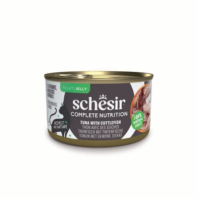 Voordeelpakket: 24x85g Schesir Complete Nutrition filet in gelei tonijn met inktvis natvoer voor katten