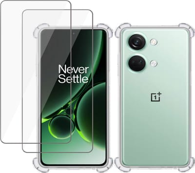 Hoesje geschikt voor OnePlus Nord 3 + 2x Screenprotector – Tempered Glass - Extreme Shock Case Transparant