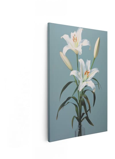 Artaza Canvas Schilderij Stilleven - 20x30 cm - Wanddecoratie Lelies - Muurdecoratie Bloemen - Schilderijen Op Canvas Wit