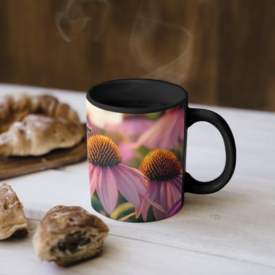 Magische Mok - Foto op Warmte Mokken - Koffiemok - Bloemen - Paars - Bijen - Magic Mok - Beker - 350 ML - Theemok