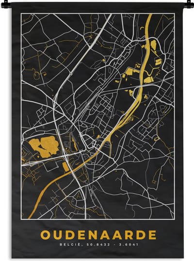 Wandkleed - Wanddoek - Oudenaarde - Stadskaart - Kaart - Goud - Plattegrond - 120x180 cm - Wandtapijt