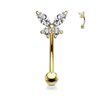 Piercing curved butterfly 1.2x8 - goud - LMPiercings