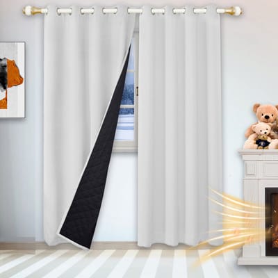 MUPOO isolerend thermisch gordijn met ringen – 405gsm verduisterend quilted raamgordijn tegen kou, hitte en geluid, voor woonkamer en slaapkamer, 1 stuks, wit, B132×L160cm