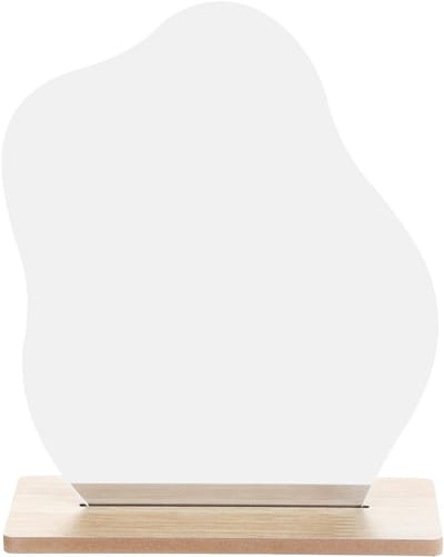 Frameloos Irregulier Aesthetisch Make-up Spiegel met Houten Pedestal voor Cosmetica en Interieurdecoratie, Klein en Perfect voor Schoonheidsitems