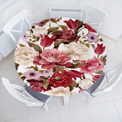 New Bed Floraal Aquarel Bloemen Romantisch Rekbare Ronde Tafellaken, Elastische Stof Tafelhoes rondom 91 cm - 102 cm Diameter