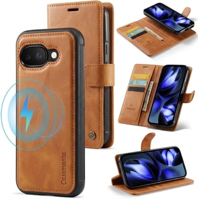 Casemania Hoesje Geschikt voor Google Pixel 10a - Sienna Brown - 2 in 1 Magnetische Book Case met Uitneembare Back Cover - Geschikt voor MagSafe een Qi2 - Telefoonhoesje met Pasjeshouder - Bruin
