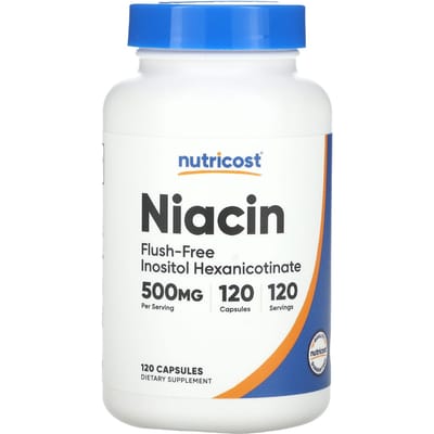 Nutricost, niacinevrij, zonder blozen, 500 mg, 120 capsules