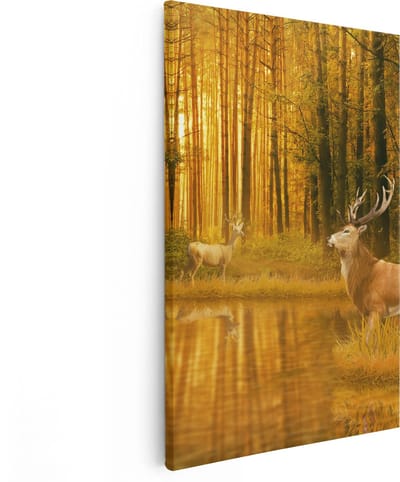 Artaza Canvas Schilderij Hert - 80x120 cm - Groot - Wanddecoratie Bos - Muurdecoratie Herten - Schilderijen Op Canvas Natuur