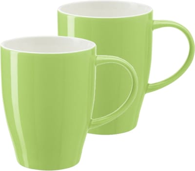 Bellatio Design Koffie mokken/bekers Paris - 2x - porselein - met oor - lime groen - 350 ml