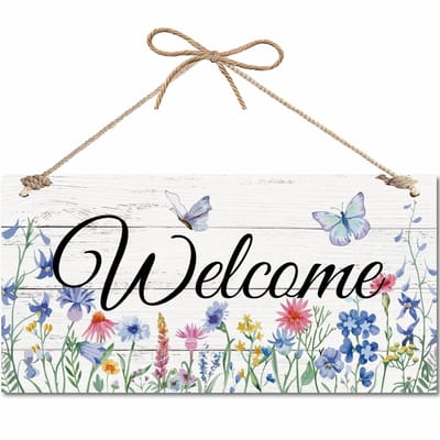 Allecto - Welkom bord - Houten deurbord - Vintage retro stijl - 30,5 x 15,5 cm - Huisdecoratie - Perfect voor tuin en voordeur - Cadeau voor housew...