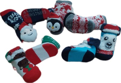 Baby - Kerstsokken - Set van 4 paar - Huissokken - Sokken - Unisex - kinderen - New Born - Warme wintersokken - Anti-slip - Kleur Meerkleurig - Maat 50-56 - Kerst - Kraamcadeau/Cadeau