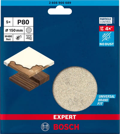Bosch Accessories EXPERT M480 2608900689 Schuurnet voor excentrische schuurmachine Ongeperforeerd Korrelgrootte (num) 80 (Ø) 150 mm 5 stuk(s)