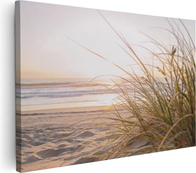 Artaza Canvas Schilderij Strand En Zee - 120x80 cm - Groot - Wanddecoratie Zonsondergang - Muurdecoratie Duinen - Schilderijen Op Canvas