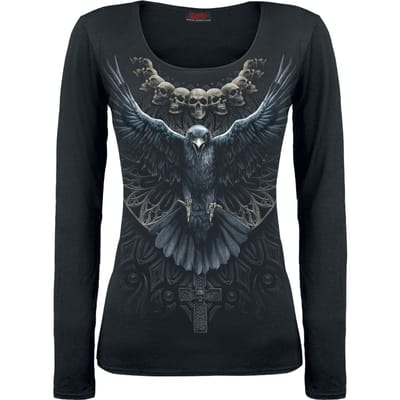 Spiral - Gothic Shirt met lange mouwen - Raven Skull - M tot XL - voor Vrouwen - zwart