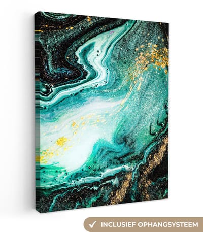 Canvas schilderij 30x40 cm - Wanddecoratie Marmerlook - Blauw - Goud - Glitter - Luxe - Marmer - Muurdecoratie woonkamer - Slaapkamer decoratie - Kamer accessoires - Schilderijen op canvas