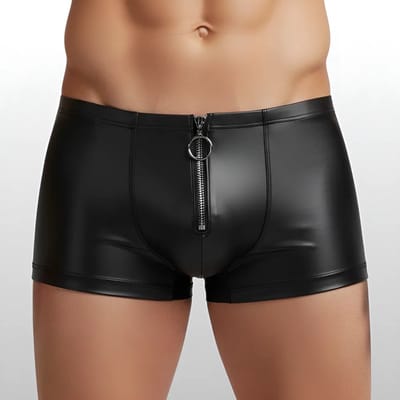 Heren BDSM Boxershort met Ritssluiting Zwart - PU Leder - Sexy Herenondergoed - Maat M | LS313