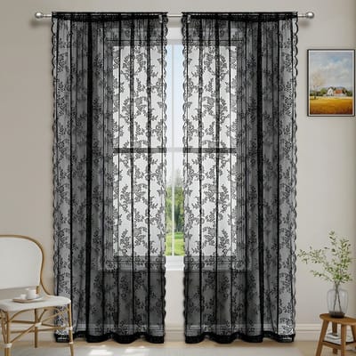 Tweedelig transparant gordijn - Woondecoratie - 100 x 250 cm - Zwart