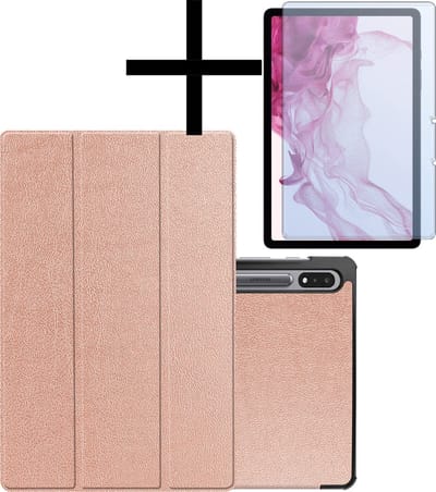 Hoes - Geschikt voor Samsung Galaxy Tab S9 - Met Screenprotector - Trifold Bookcase - Hard Cover Case - Met Uitsparing Geschikt voor S Pen - Hardcover Book - Tablet Hoesje - Rosé goud