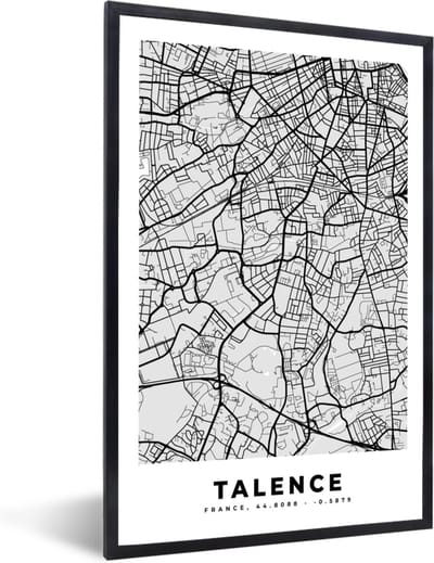 Fotolijst incl. Poster - Talence - Plattegrond - Frankrijk - Kaart - Stadskaart - 40x60 cm - Posterlijst