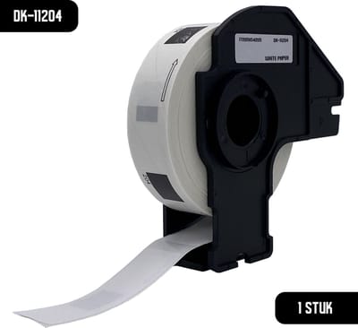 DULA Brother Compatible DK-11204 - Voorgestanst multifunctioneel label - 1 rol - 17 x 54 mm - 400 labels per rol - Zwart op wit - Papier