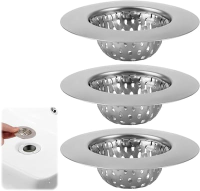 Set van 3 RVS Afvoerzeefjes voor Douche en Wasbak - Haarfilter en Afvoerbescherming voor Badkamer en Keuken (5.5 x 3.2 x 1.5 cm)