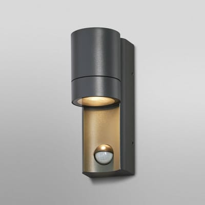 OSRAM ENDURA CLASSIC ISIDOR W S buitenlantaarn, wandlamp, GU10, donkergrijs, aluminium, eenvoudige installatie, indirecte verlichting, IP65 beschermingsklasse, daglichtsensor, bewegingsmelder