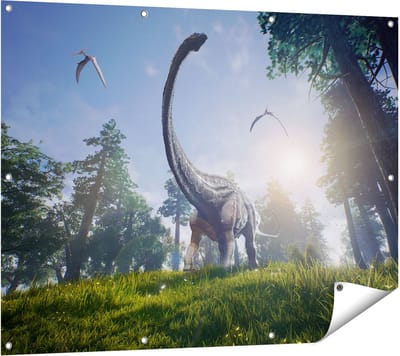 Gards Tuinposter Diplodocus Dinosauri�r in het Bos - 120x90 cm - Tuindoek - Tuindecoratie - Wanddecoratie buiten - Tuinschilderij