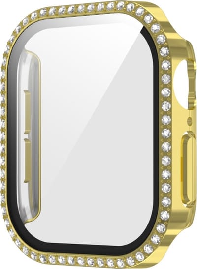 Watch case screenprotector - hoesje - gehard glas - geschikt voor Apple Series 10 & 11 met case size 46 mm - goud met glitters