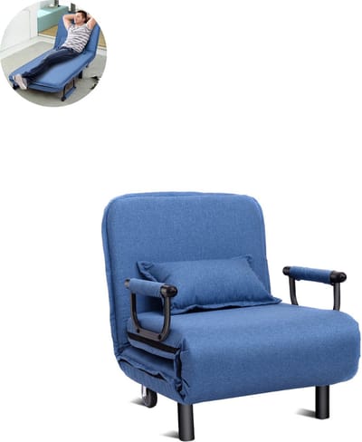 Slaapstoel - Uitklapbaar - Slaapbank - Logeerbed - Zetelbed - Slaapfauteuil - Vouwbed - 1 persoons - Zeer comfortabel - Blauw