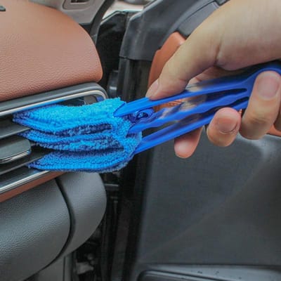 Brosse de nettoyage pour stores de fenêtre à 3 lames facile à nettoyer, brosse de nettoyage amovible et lavable en microfibre, parfaite pour éliminer la poussière et la saleté à la maison bleu