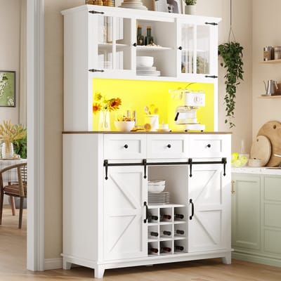 DESMIU Keukenkast - Hoge Opbergkast Met Ledverlichting En Verstelbare Planken - Voor Keuken En Woonkamer - Mdf Wit - 105x38,4x180 Cm