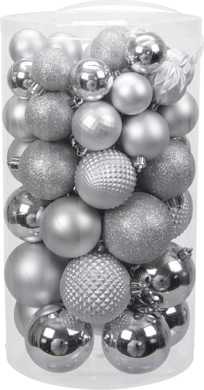 Othmar Decorations Kerstballen - 60x st - zilver - 4 tot 7 cm - kunststof - kerstversiering