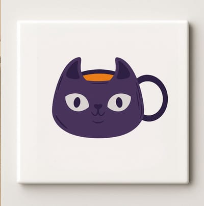 Schattige Kattenmok Tegel – 15x15cm Keramische Wanddecoratie – Leuk Zwart Kat Ontwerp voor Keuken, Koffiehoek of Cadeau voor Kattenliefhebbers