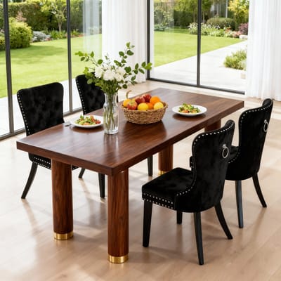 Puluomis Eetkamerstoel - Set Van 4 - Zwart - Fluweel - Velvet - Massief houten poten - Stoel