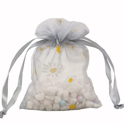 Dailygoods- Organza Zakjes 13 x 18 cm - Cadeauzakjes met Trekkoord - Sieradenzakjes - Geschenkverpakking - 20 Stuks - Madeliefjesmotief
