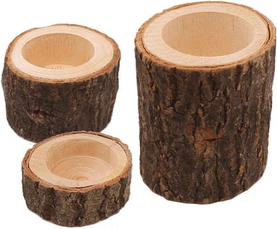 Houten Kandelaars - Kaarsenstandaards - Huis Decoratie - Set van 3 - Verschillende Maten - Bruin