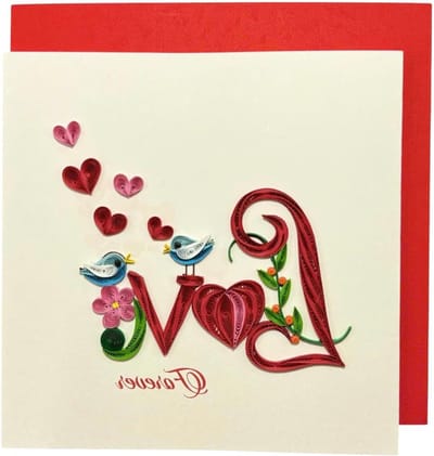 Handgemaakte Quilling Kaart - Wenskaart Liefde - Geleentheid Vieren - 3D Papier Quilling Ontwerp - 15x15 cm - Rood