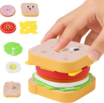 Houten Hamburger Stapel Speelgoed voor Kinderen - Montessori Keuken Accessoires, Educatief Speelgoed en Creatieve Spellen voor Jongens en Meisjes van 3 Jaar en ouder