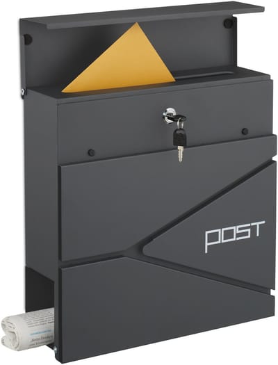 Brievenbus met slot - 38 x 37 x 12 cm - krantenvak - metaal - antraciet