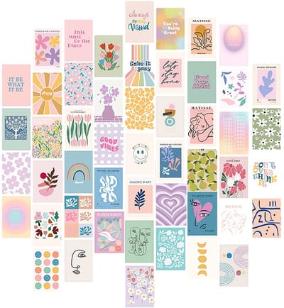 Dailygoods- Muurcollageset 50 Stuks - Boho Fotocollectie - Slaapkamer Decoratie - Pastel Wanddecoratie - Vintage Muurprints - 4 x 6 Inch Afbeeldingen - Muurdecoratie