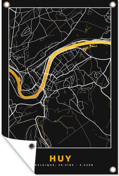Muurdecoratie Plattegrond - Huy - Kaart - Stadskaart - Goud - 120x180 cm - Tuinposter - Tuindoek