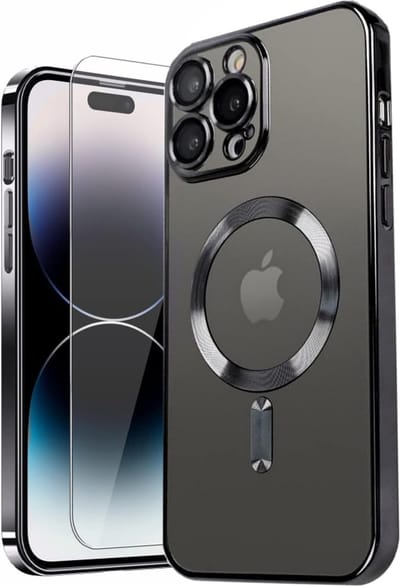 Backcover hoesje Geschikt voor: iPhone 16 met geïntegreerde Camera lens bescherming + 1x Screen protector [magnetische hoes] compatibel met MagSafe Dames Heren - Zwart
