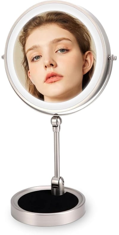 Make-up Spiegel 9 Inch met Verlichting, Oplaadbaar en Vouwbaar, 5x Vergroting en Touch Control voor Perfecte Make-up Applicatie